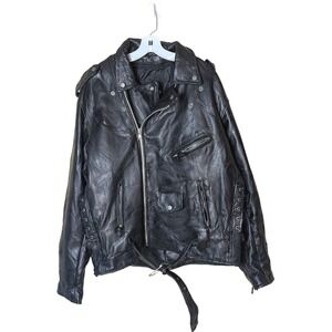 Diamond Plate Buffalo Leather Motorcycle‎ Jacket Black Leather Biker XL